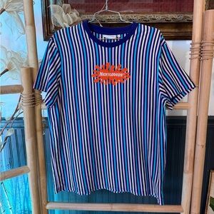 Nickelodeon Splat Embroidered Colorful Striped Retro Tshirt Sz Large 💚🍄